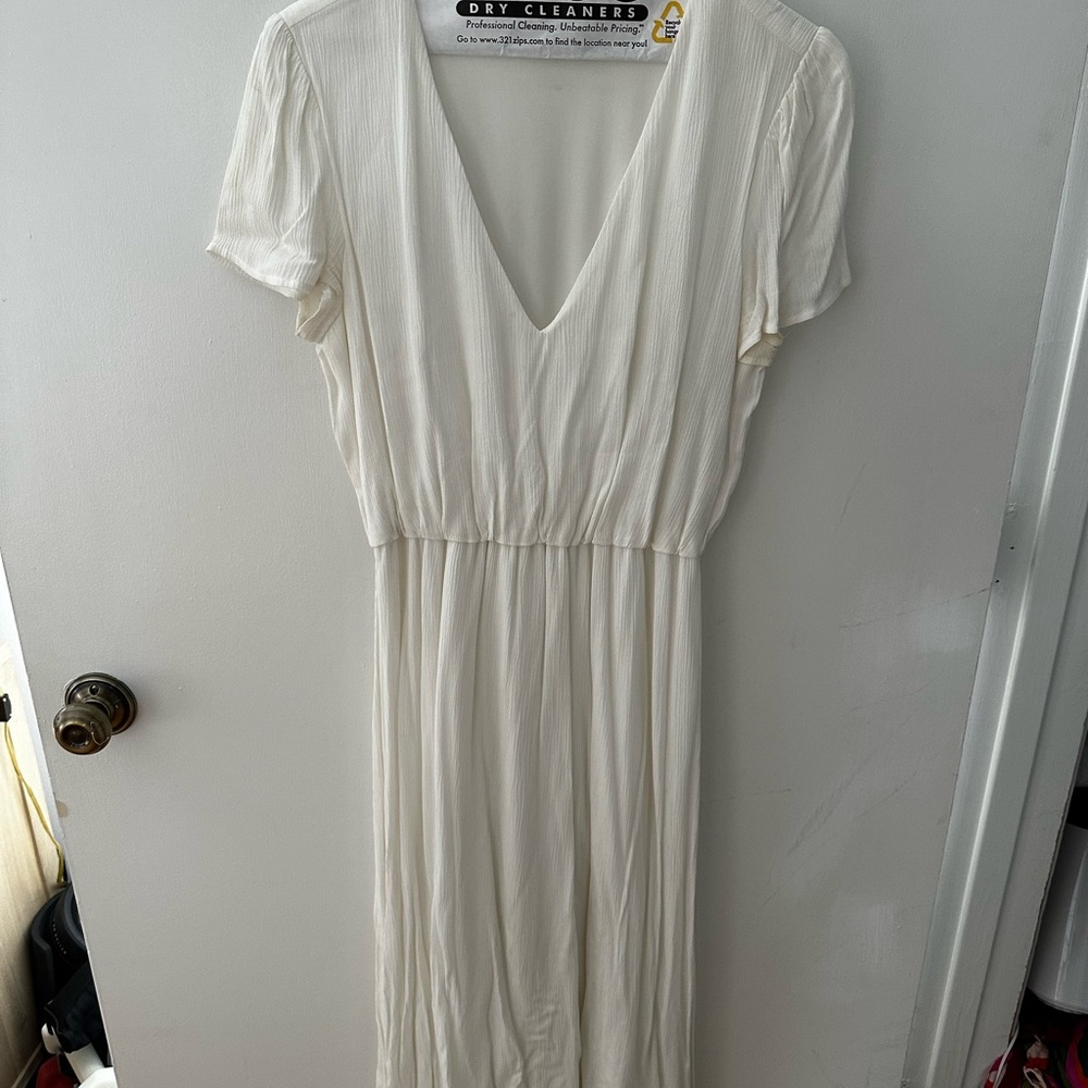 Wayf White Midi V-Neck Dress